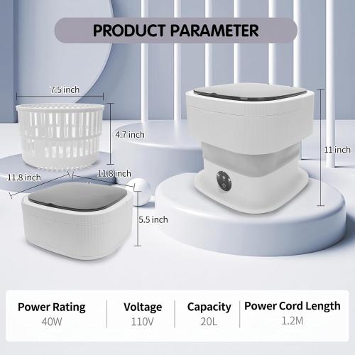 Mini Portable Washing Machine, 20L Foldable Portable Mini Washer Machine with Spin Dry, Collapsible Travel Washing Machine for Dorms, Apartment, RV and Camping. (Grey)