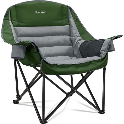 Grey and Green Oversized Camping Chair, Portable Folding Camping Chairs with Side Pocket, Cup Holder and Carry Bag, Heavy Duty Outdoor Camping Chairs for Adults, Fishing, Sports, Trip, up to 400lbs, Style 7
