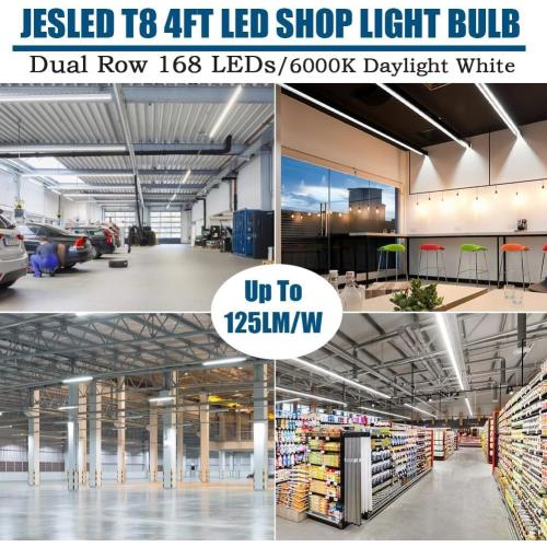 Pack of 4 JESLED T8 LED 4FT Type A B Light Bulbs, 24W(65W Equivalent), 3200LM, 6000K Super Bright, Plug and Play or Ballast Bypass, 4 Foot LED Fluorescent Tube Replacement, ETL Listed, Dual-Ended, Clear(4-Pack)