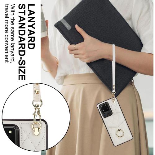 Asuwish Phone Case for Samsung Galaxy S20 Ultra 5G Wallet Cover with Tempered Glass Screen Protector and Ring RFID Blocking Credit Card Holder Cell S20ultra 20S S 20 A20 S2O 20ultra G5 Women Off White
