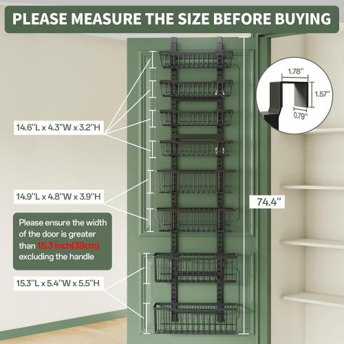 Over The Door Organizer，8-Tier Over The Door Pantry Organizer with Adjustable Baskets，Metal Hanging Pantry Organizers and Storage for Kitchen, Back of Door Seasoning Rack (Black)