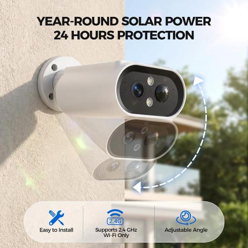 AlkiVision Solar Security Cameras Wireless Outdoor - 2K Night Color Vision Cameras for Home Security, AI Motion Detection, 360° View, Spotlight, 2-Way Audio, Siren, IP67 Waterproof, SD/Cloud Storage