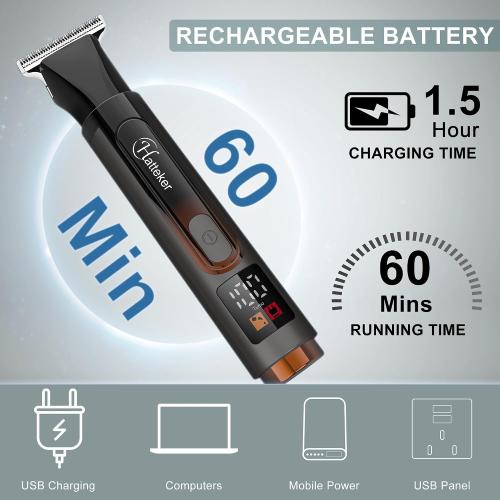 Hatteker Upgraded Mens Electric Back Shaver Body Grooming kit Body Trimmer Facial,Arm,Chin Beard Trimmer Cordless Hair Clipper with Adjustable Extension Handel Waterproof LED Display