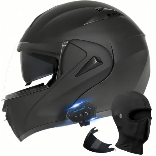 Motorcycle Bluetooth Modular Helmet, DOT Approved Dual Visor Full Face Flip Up Bluetooth Integrated Motorcycle Helmet for Adults Men and Women