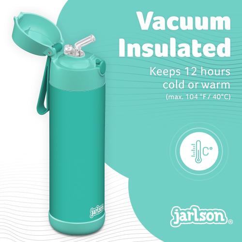 Jarlson® Kids Water Bottle CHARLI [18OZ] - Stainless Steel Thermo Bottle with Straw - Insulated, Spill Proof Waterbottle for School & Sports - Thermo Tumbler for Boys & Girls (Turquoise)