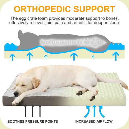 KSIIA Orthopedic Dog Bed Waterproof Dog Crate Bed for Extra Large Dogs deluxe Plush Washable with Egg Crate Foam & Removable Cover, Inch, Gray