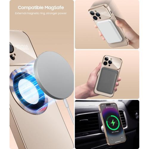 Magnetic for iPhone 14 Pro Max Case, Compatible with MagSafe, Built-in Camera Lens Protector, Logo View, Military Grade Drop Proof Phone Case Cover, Desert Titanium
