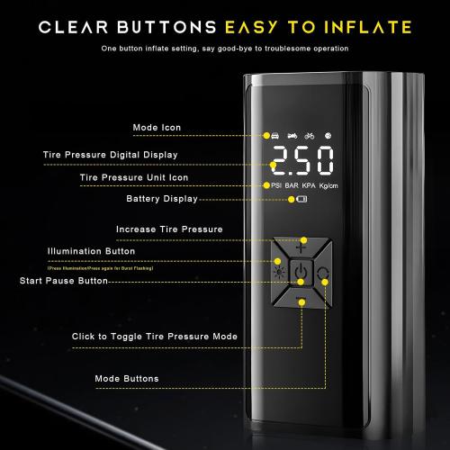 Tire Inflator Portable Air Compressor, 150PSI Electric Tire Pump with Digital Pressure Gauge LED Light, 12V DC Multifunctional Smart Air Pump for Cars Motorcycles Bikes Balls