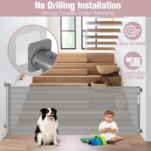 75-Inch Wide Retractable Baby Gates No Drilling, Retractable Pet Gate Extra Wide Baby Gate for Stairs No Drilling Dog Gate Retractable Indoor Stair Gate for Kids and Pets, Indoor & Outdoor, Gray