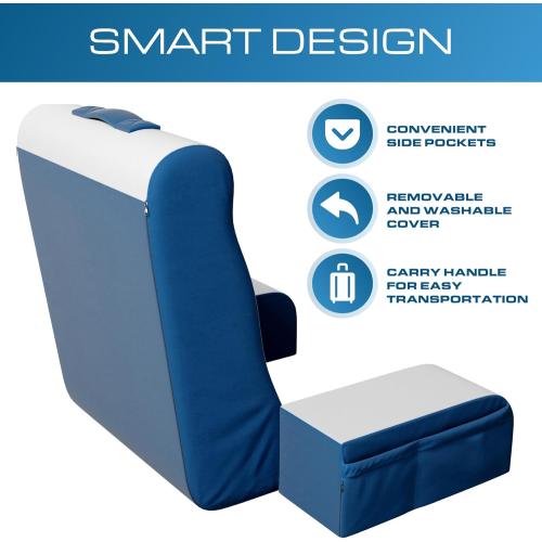 Blue and White 19Inch Wedge Reading Cushion, Back Pillow for Bed Sitting Up, Cushion with Arms for TV Book Gaming Dorm Rooms, Backrest