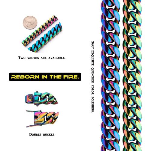 TOPGRILLZ Colorful Cuban Link Necklace 10,14mm Stainless Steel Solid Rainbow Gold Silver Hip Hop Miami Cuban Chunky Thick Chain Necklace For Men Women
