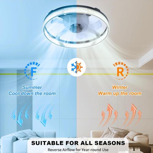 Color Black Ceiling Fans with Lights and Remote, Stepless Color Temperature Change and 6 Speeds, Flush Mount LED Ceiling Fan for Bedroom, Kids Room, Living Room - 20 Modern Ceiling Fans (Black)