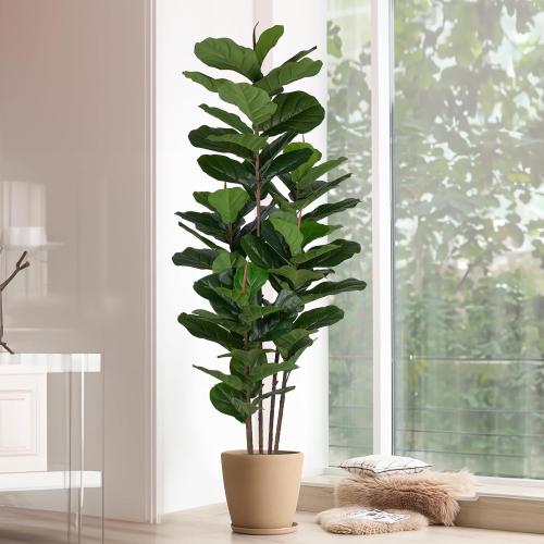 2 Pack Fiddle Leaf Fig Tree - Artificial Ficus Tree with Tall Artificial Plants Large 69 Fiddle Leaves -Fake Trees for Indoor Outdoor Home Decor Living Room