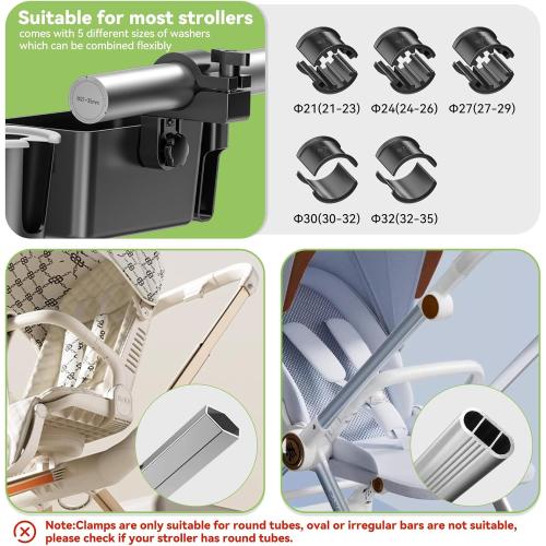 KDD Stroller Cup Holder with Snack Tray, 3-in-1 Universal Stroller Tray with Phone Holder, Removable Drink Holder, 360 Rotation Tray Attachment for Uppababy, Nuna, Wheelchair, Bike, Walker, Scooter