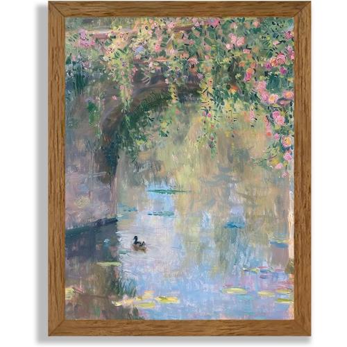 Wojuin Monet Impressionist Flower Arch Framed Canvas Wall Art 8x10 inches