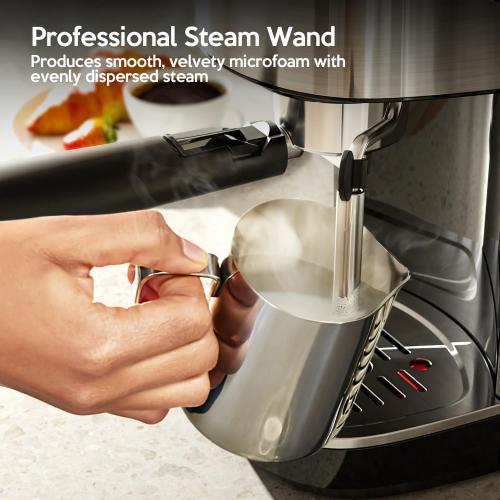 20 Bar Espresso Machine Semi-Automatic, Professional Coffee Maker with Milk Frother Steam Wand & 45OZ Removable Water Tank, Home Barista System for Cappuccino, Latte, Americano-Stainless Steel