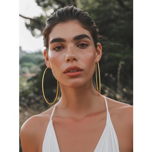KeyStyle Gold Hoop Earrings for Women, Stainless Steel Hoops Earring Lightweight Loops, 2 mm Thick Hypoallergenic Circle Endless Thin Hoop (30 mm,50 mm,70 mm,100 mm)