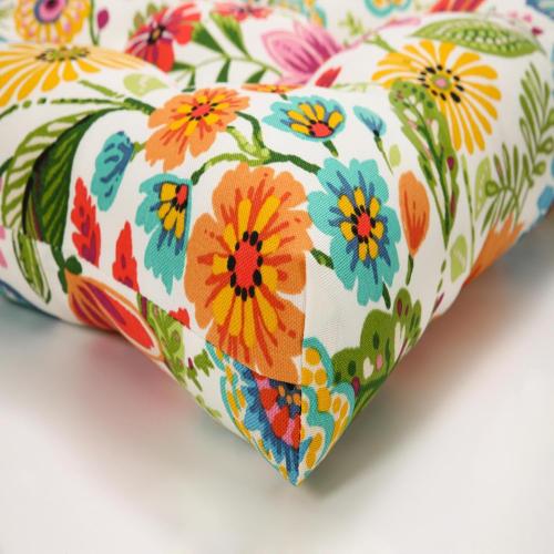 Pillow Perfect Bright Floral Indoor/Outdoor Chairpad with Ties Reversible, Tufted, Weather, and Fade Resistant, 15.5 x 16, Blue/Purple Gregoire 2 Count