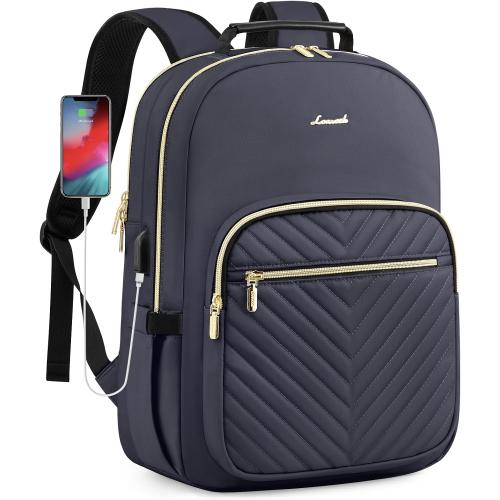 Black LOVEVOOK Laptop Backpack Purse for Women, Work Travel Computer Bags, College School Backpack for Student Girl, Quilted Casual Daypack with USB Port, Fit 15.6 Inch Laptop, Dark Grey