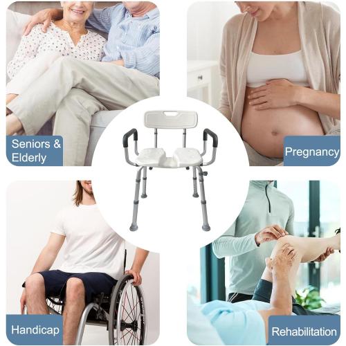 Shower Chair for Inside Shower with Arms and Back, Anti-Slip Design Shower Seat, Shower Chair for Elderly and Disabled with Groove for Private Cleaning, Adjustable Height