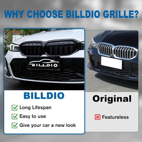 G20 Grill - Black Kidney Grille Compatible With 2023-IN BMW 3 Series G20 320i/330e/330i/M340i ABS Double Slat Gloss Black