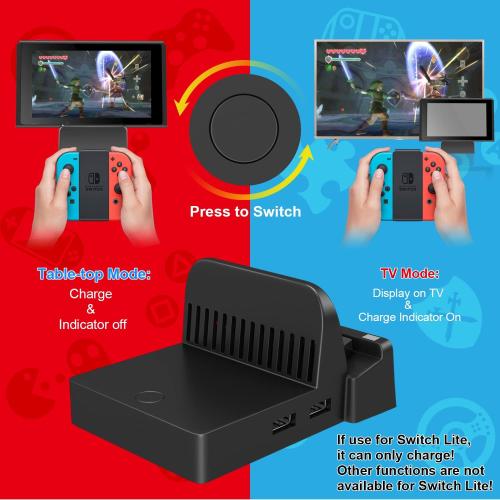 Docking Station for Nintendo Switch/Switch OLED, Ponkor Charging TV Dock, Portable Adapter Charger with USB 3.0 for Nintendo Switch Dock(No Cords)
