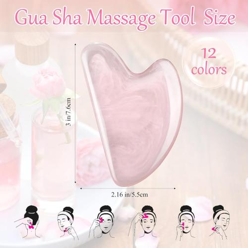 Sherr 12 Pcs Gua Sha Facial Tools Resin Heart Shaped Massage Guasha Tool for Face Guasha Board for Spa Women Body Skin Care Reduce Muscle Tensions, 12 Colors(Sweet Color)