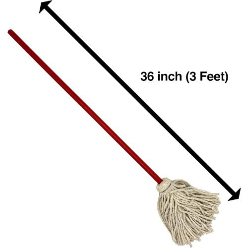 Rocky Mountain Goods Small 36-inch Mop - Traditional Red and White Cotton Yarn Mop - Made in USA - Great for Smaller Areas - Solid Wood Handle - Heavy Duty - Made to Last - 3 Feet Long