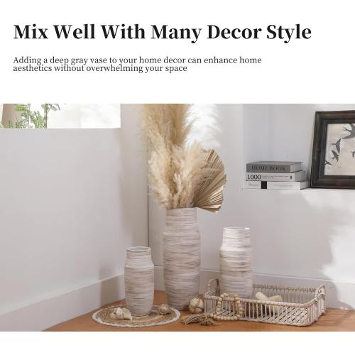 17 inch Extra Tall White Ceramic Vases for Centerpieces Farmhouse Living Room Floor, Boho Pampas Grass Vase for Fireplace Mantel Decor, Modern Minimalist Rusic Floor Vase for Organic Home Decor