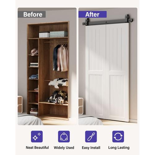 ZEKOO Bifold Barn Door Hardware: 60 inch Bi Folding Door Hardware Kits for 2 Closet Doors - Easy Assembly Smoothly Quietly Bifold Doors Track Kit - J Shape Top Mount Roller - Bi fold Hardware Only