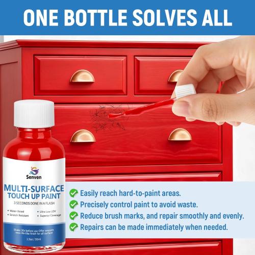 Red Touch Up Paint High-Gloss Apple Red Multi Surface Acrylic Touch Up Paint Pen Scratch Repair for Metal,Wall,Cabinets,Appliances,Wood,Door,Furniture,Enamel 1.5 Fl Oz