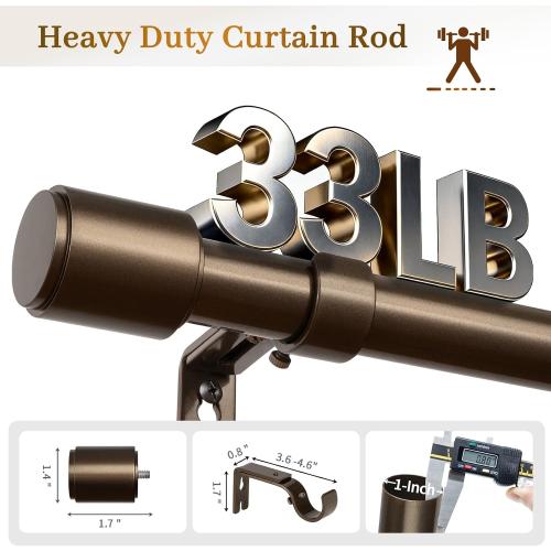 Curtain Rods for Windows 48 to 84, Bronze Curtain Rod, 1 Inch Heavy Duty Decorative Drapery Rods with Adjustable Length for Living Room, Bedroom, Outdoor/Indoor