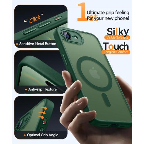 CANSHN Magnetic Shockproof for iPhone 17e / 16e Case, Deep Green