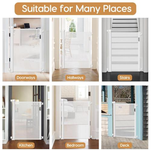 42 Inch Extra Tall Baby Gate 0-39 Wide Narrow Pet Gate Tall Retractable Baby Gates for Dogs Mesh Dog Gates Indoor Pet Gate for Stairs Doorways Hallways, White