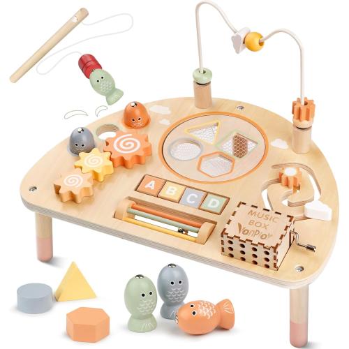 Activity Table for 1 Year Old, Montessori Toys for 1 2 Year Old Girls Boy Gifts, 8 in 1 Wooden Sensory Play Table for Toddler 1-3, Learning Toys for Baby 12-18 Months 1st Christmas Birthday Gifts