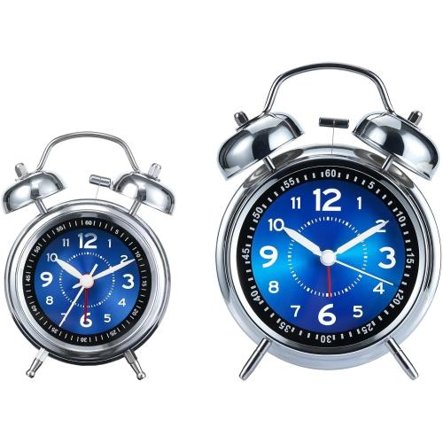 AKCISOT Loud Alarm Clock for Heavy Deep Sleepers, 4.5 Inches Analog Metal Twin Bell Clocks Battery Operated with Backlight for Bedroom Beside, Old Fashioned for Home Desk Decoration(Blue)
