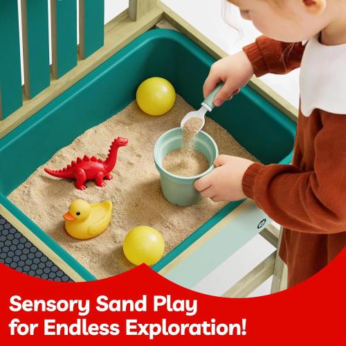 TOP BRIGHT 4 In 1 Mud Kitchen for Kids, Wooden Outdoor Playhouse for Water & Sand Play, Cooking & Gardening Playset with Accessories, Sensory Table Set, Backyard Pretend Play Toy for Boys Girls Ages 3