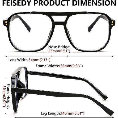 FEISEDY 2Pack Blue Light Blocking Glasses Fake Nerd Clear Square Computer Lightweight Pilot Glasses Frame Oversized B2866