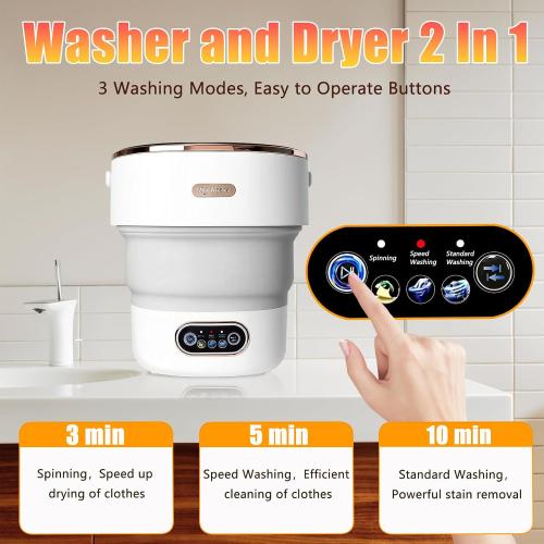 Portable Washing Machine,15L Collapsible Mini Washer with 3 Cleaning Modes Drain Basket Small Foldable Laundry Machine for Travel Camping Dorms RVs Apartments Baby Clothes Underwear Socks Delicates