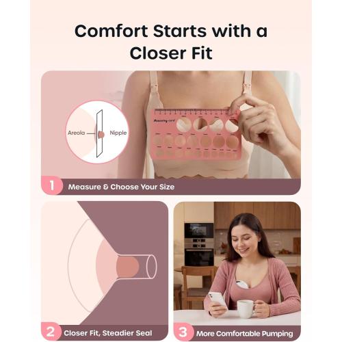 Nuliie 3-in-1 Flange Sizing Kit 13/15/17/19/21mm for 24mm Electric Double Breast Pump Flange/Shield, 10PCS Silicone Flange Inserts to Boost Pumping Efficiency & Comfort, BPA-Free Essential for Moms