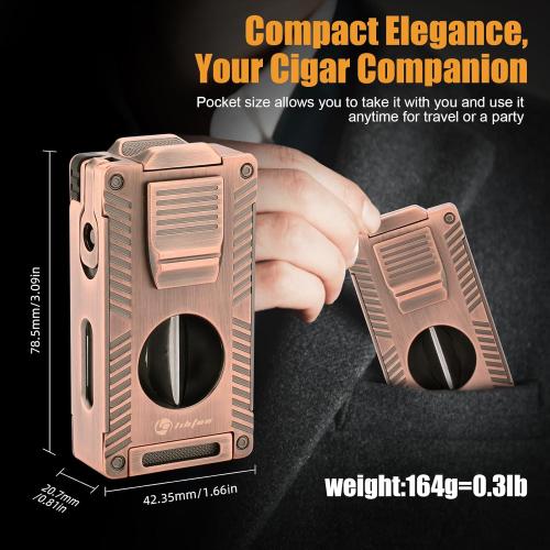 Cigar Torch Lighter - All-in-1 Lighter with Built-in Cigar Holder, Punch, Draw Enhancer & Cutter for Smoking - Double Jet Flame Refillable Butane Lighter - Gift for Men