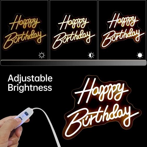 Happy Birthday Neon Sign, Happy Birthday Light Up Sign, Neon Happy Birthday Sign, Happy Birthday Led Sign for Backdrop All Birthday Party Decoration USB Powered Warm White,16.5x 12 (Plug not provided)