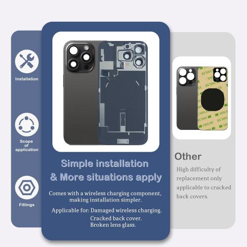 Back Glass Replacement for iPhone 16 Pro Max(6.9 inches,Black Titanium) Integrated Glass & Wireless Charging Repair Tools are Included