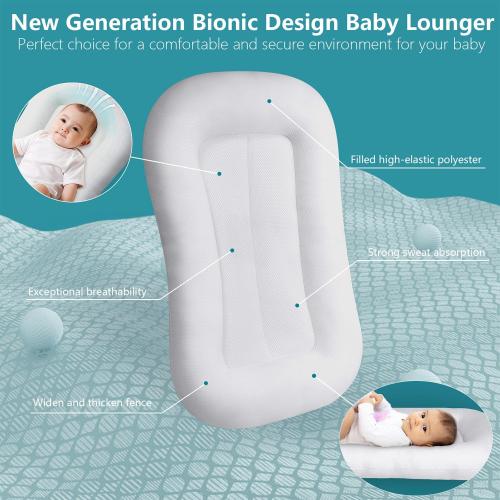 Baby Lounger, Baby Lounger for Newborn, Soft Breathable Washable Infant Lounger WHITE