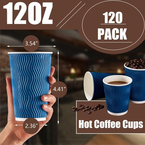Lamosi Coffee Cups 12 oz - 120 Pack, 12 oz Disposable Paper Coffee Cups Insulated, Corrugated Kraft Ripple Wall Cup for Hot Beverage or Cold Drinks (Navy) | Disposable, Insulated, Corrugated Kraft, Ripple Wall Cup, Hot Beverage, Cold Drinks
