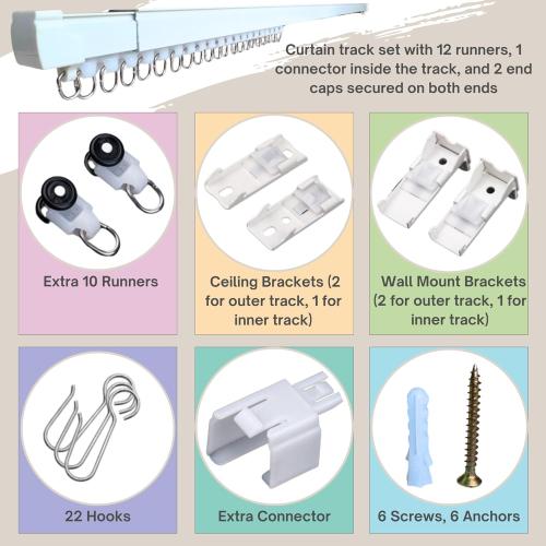 2.3 to 4 ft Aluminum Retractable Ceiling Curtain Track - Curtain Track Wall Mount - Ceiling Mount Curtain Rail - Extentable curtain tracks - Silent Track Curtains ceiling Mount (70cm)