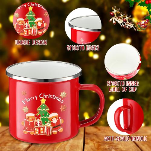 Zhehao 4 Pcs Christmas Mini Coffee Mug 8.5 oz Christmas Mugs Enamel Cup Gingerbread Coffee Cup with Handle Portable Camp Small Holiday Enamel Tea Cups for Indoor Outdoor Home Women Gifts