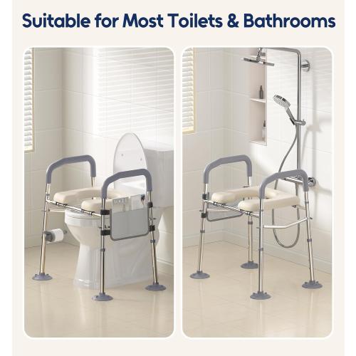 Raised Toilet Seat with Handles, Width & Height Adjustable Toilet Seat Risers for Seniors, Heavy Duty 400lbs Elevated Toilet Seat for Elderly, Pregnant, Handicap, Fit Any Toilet