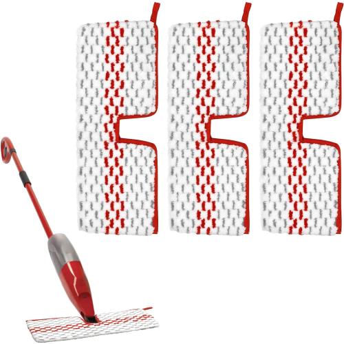 GFRED Microfiber Spray Mop Pads Compatible with Oceda ProMist MAX, Dual-Action Washable Flip Mop Pads Replacement for Dry Wet Floor Cleaning, 3 Packs Red