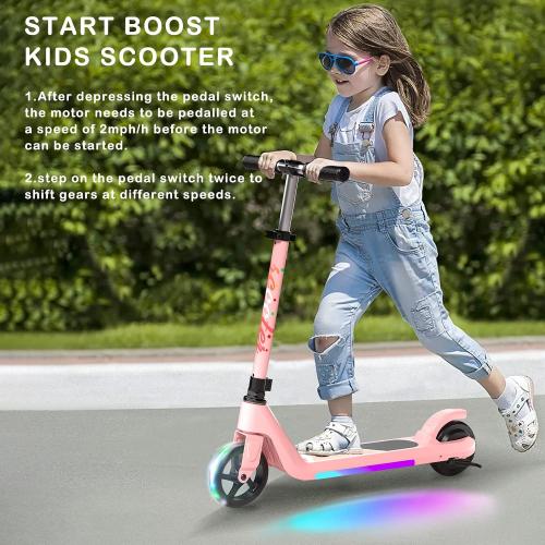LINGTENG Electric Scooter for Kids Age 6-10, Kick-Start Boost Scooter with Adjustable Speed and Height, Flash Wheel & Deck Lights